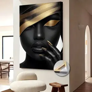 Black Female Wall Art Decoration, Surreal Black AndGold Female Portraits, Elegant Wall Decoration In Living Rooms AndBedrooms, Modern Abstract Art, Canvas Wall Art