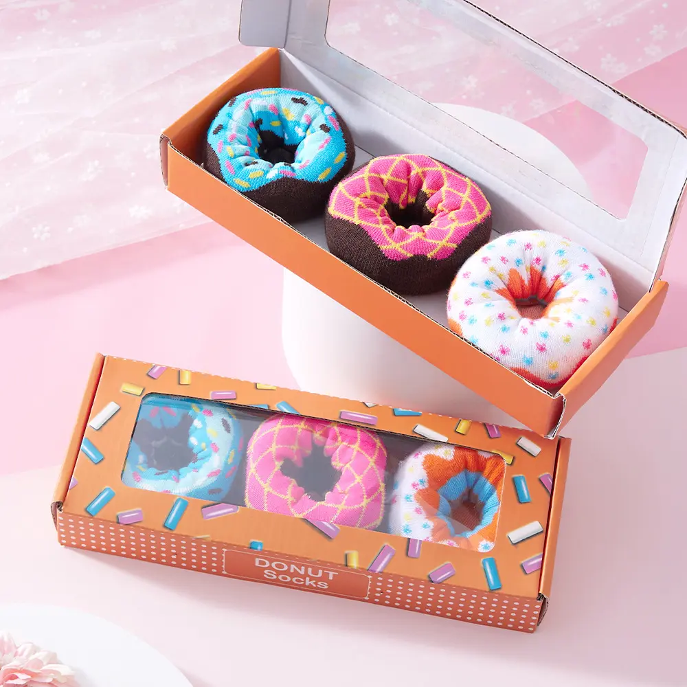 3-Pair Donut Gift Box Socks Trendy Socks for Men and Women, Cute Women's Socks, Men's Socks, Mid-Calf