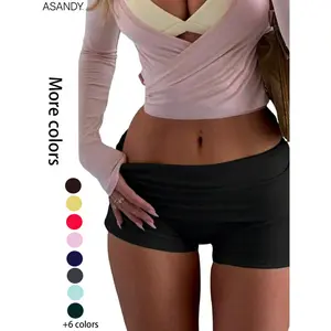 ASANDY Women Solid Color Slim Fit Shorts Striped Low Waist Mini Skirt Minimalist Summer Bohemian Beach Vacation Daily Casual Yoga Activewear