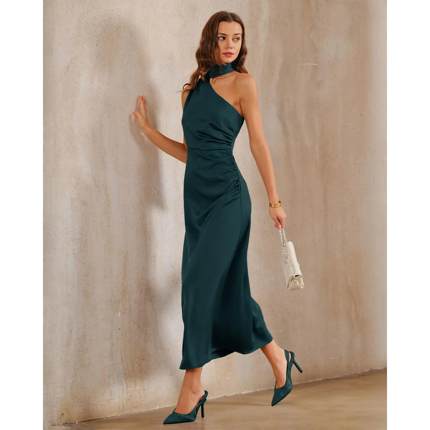 Dark Green One Shoulder Maxi Dress