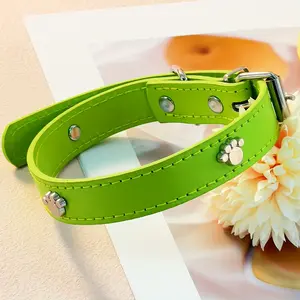 A Pet Collar, Neck Collar, Leather Paw Print Dog Collar, Adjustable Cat Collar, Anti-Lost Collar for Going Out