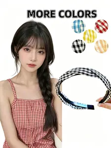 5 Women's Gingham Headbands, Boho Style, Non-Slip High Crown Design, Comfortable Daily Hair Accessory, Korean Fashion Trend