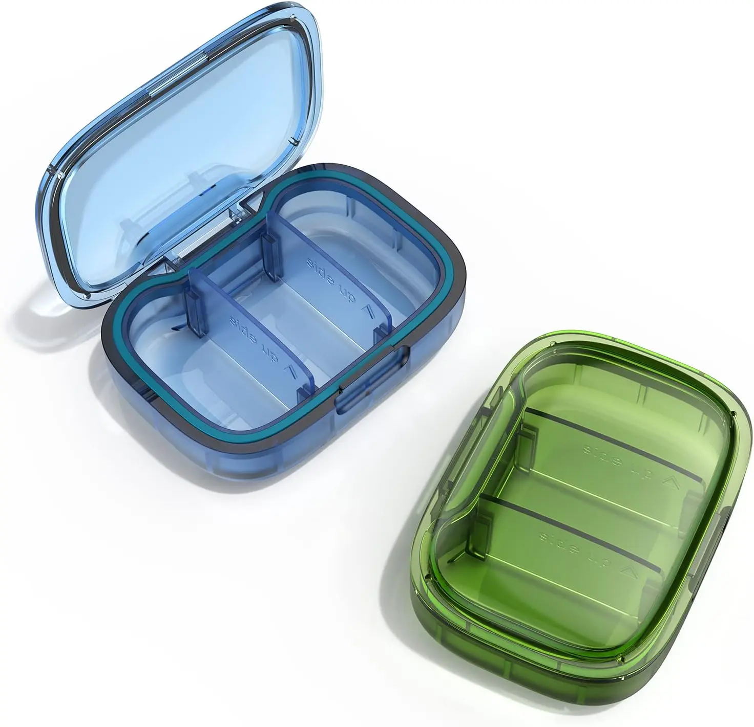 2-Pack 3-Compartment Small Moisture-Proof Pill Box, Portable Travel Medicine Organizer for Pocket Purse, Daily Vitamin Fish Oil Supplement Storage Container