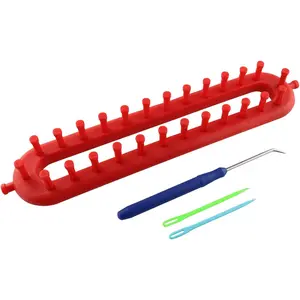 Rectangle Knitting Looms Plastic Weaving Looms Set Scarf Hats DIY Crocheting Handmade Craft Kit with a Crochet Hook and Needle for Knitting Lovers, 26 cm (Red)