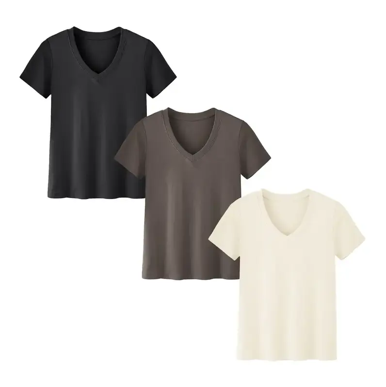 Women's Premium V-Neck T-Shirts | Blank Soft Cotton Short Sleeve Tee, Minimalist Casual Everyday Basic Undershirt Bundle for Women