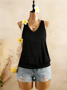 Vacation Style V-Neck Bamboo Cotton Tank Top, Loose Slimming Sleeveless Upper, Comfortable and Trendy Summer Wear