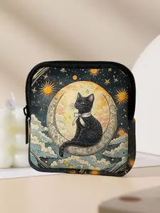 Cat Pattern Printed Coin Wallet, Multifunctional Storage Bag, Durable Polyester, Digital Printing, Key Card Holder, Ideal Gift
