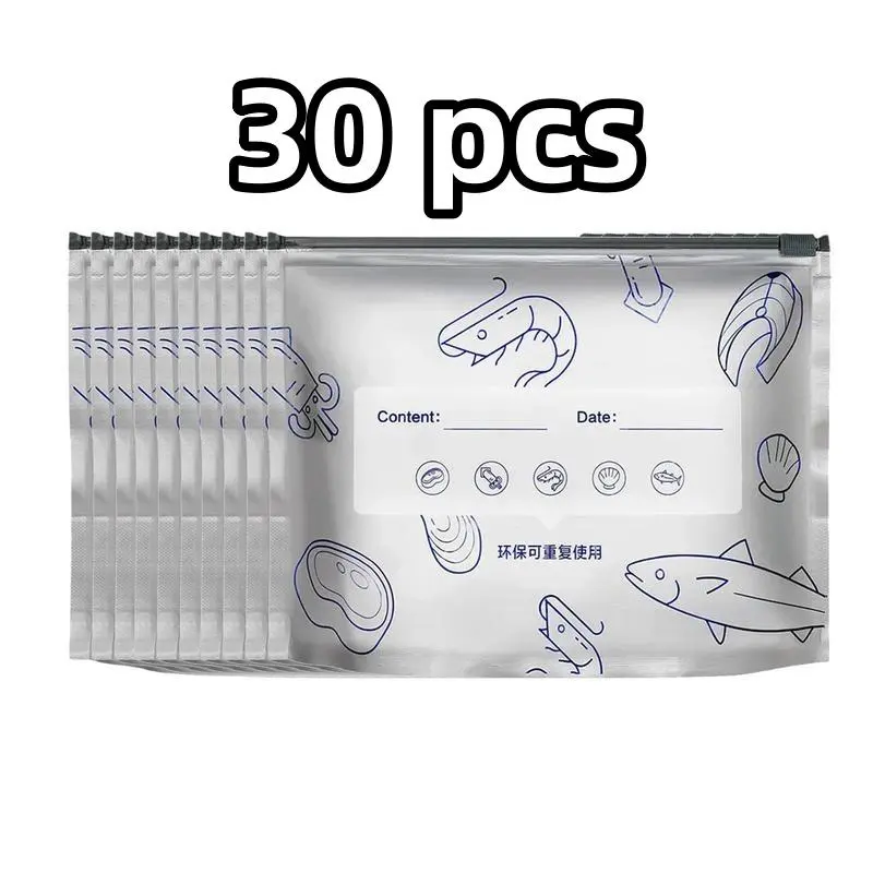 30-Pcs Reusable Thick Aluminum Foil Food Storage Bags (10S+10M+10L) - Heavy-Duty, Insulated, Leakproof Zipper, Airtight, Tear-Resistant Kitchen Preserving Containers with Re-Sealable Design for Meat, Vegetables, Insulation