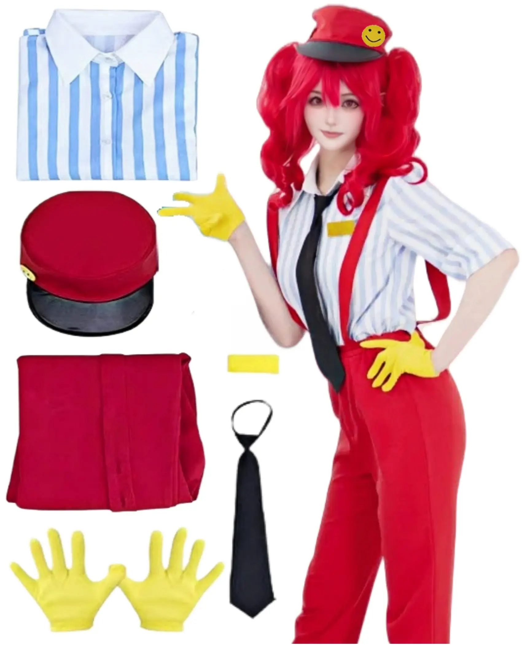 Kasane Teto Cosplay Costume, Women's Striped JK Uniform 6-Piece Set with Collared Top, Pants, and Accessories for Halloween, Costumes, Halloween Outfits, Anime Costumes, Cool Halloween Costume