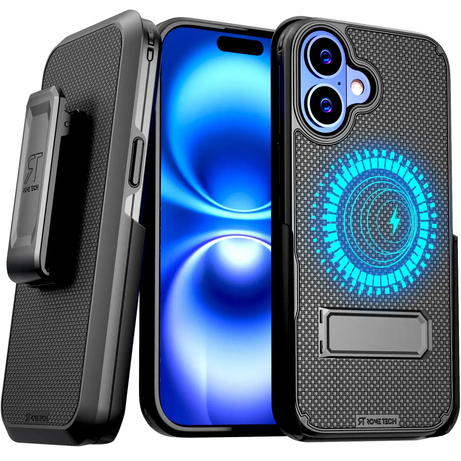 Rome Tech For Apple iPhone 16 Plus Magsafe Belt Clip Holster Hybrid Phone Case Cover