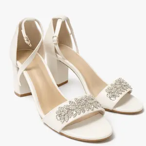 Luxury Crystal Strap Bridal Heels – Elegant Ivory Block Heel Sandals