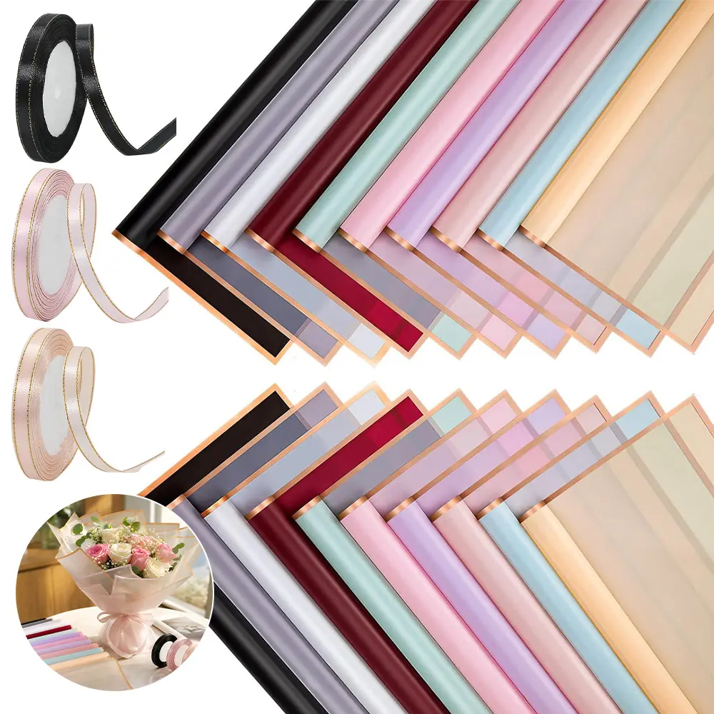Bulk Pack Bouquet Gift Wrapping Paper (100 Pcs, 22in) for DIY Enthusiasts, Includes 3 Pcs 22m Ribbons, Suitable for Flower Bouquets, DIY Gift Boxes (bulk packaging)