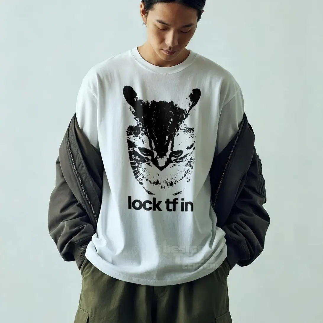 Lock TF In Cat Tshirt, Funny Gen Z Meme Shirt, Shitpost Graphic Y2k T Shirt