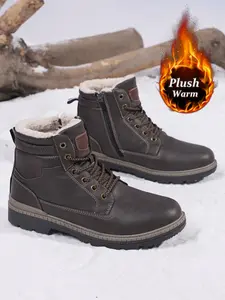 Men's Winter Snow Boots, Warm Mid-Calf Boots for Outdoor Use, Large Size Casual Shoes, Round Toe, Medium Width, Fall & Winter