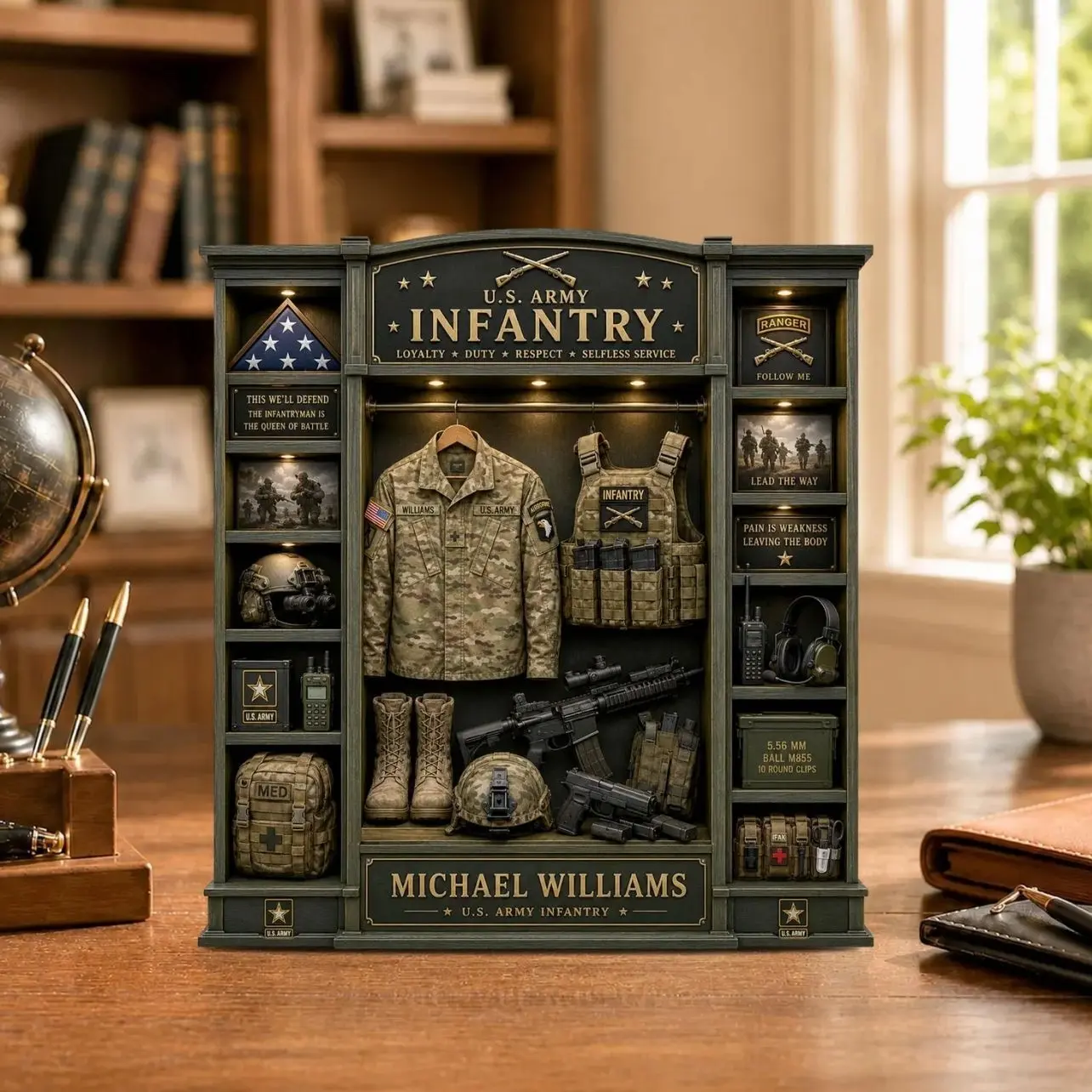 Personalized Army Infantry Display, Custom Soldier Name Sign, Infantry Retirement Gift, Military Veteran Desk Decor, Service Keepsake