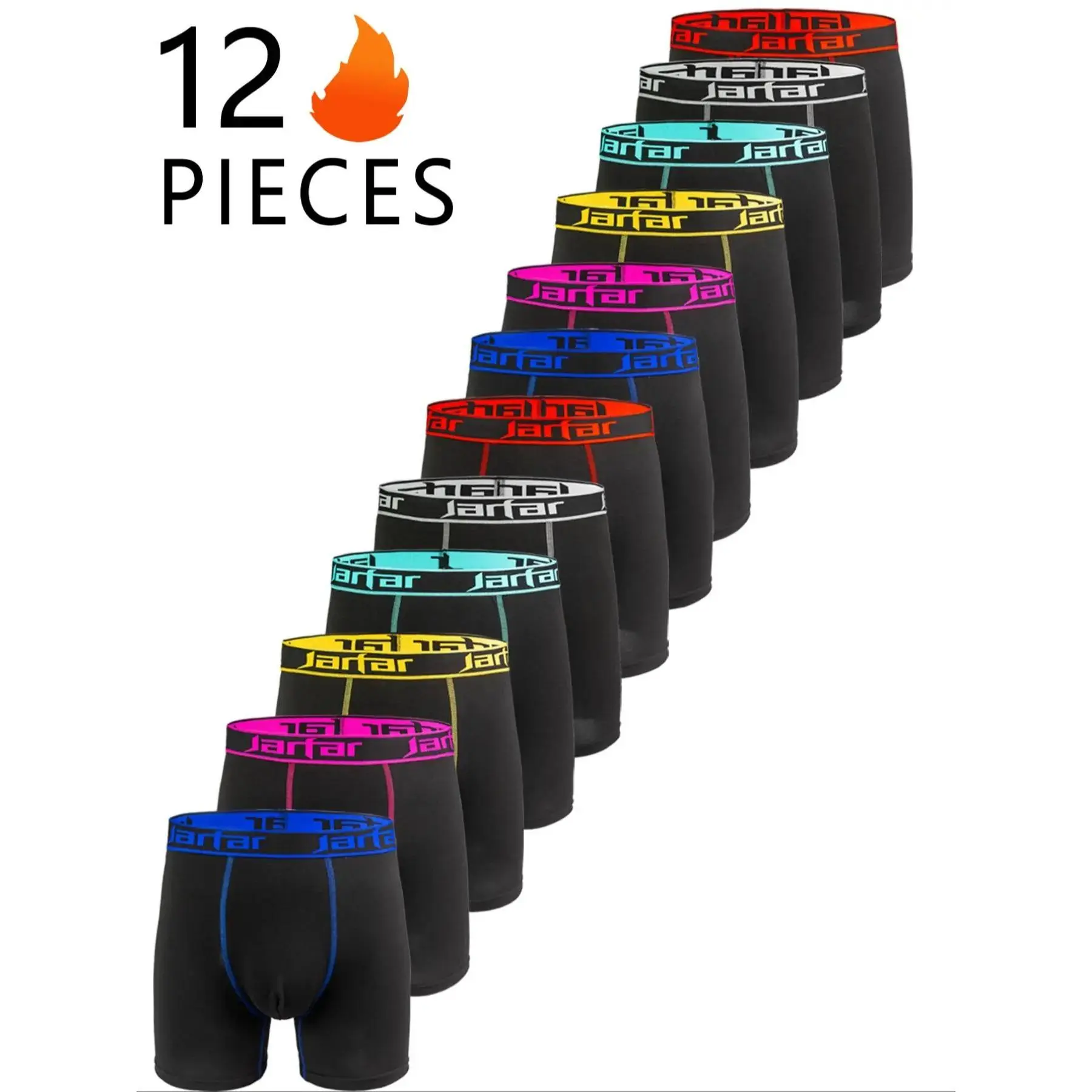 12pcs-Men's Stretchy Boxer Briefs with Letter Tape, Casual Comfy Breathable Underwear for Daily Wear, Men's Underwear for All Seasons Sportswear Activewear