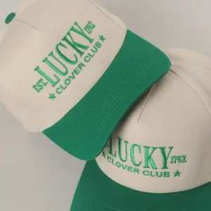 lucky clover club embroidered trucker hat, st patricks day hat