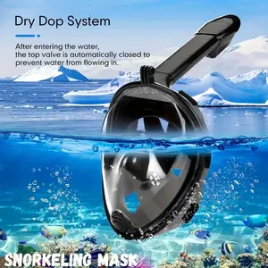 Full Face Snorkel Mask with Dry Top System, Foldable 180° Panoramic View, Builtin Camera Mount, Safe Breathing, Leak-Proof & Anti-Fog. Blue & White Design for Snorkeling, Underwater Photography, Durable & Stylish Goggles, Perfect for Summer Swimming Fun.