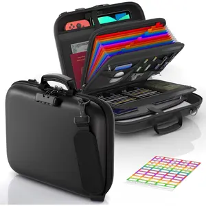 Fireproof Document Box with Lock &  Strap, Hard-Shell Fireproof File Organizer with 13 Pocket Accordion File Folder, Portable Safe Storage for Important Documents, Laptop, Black