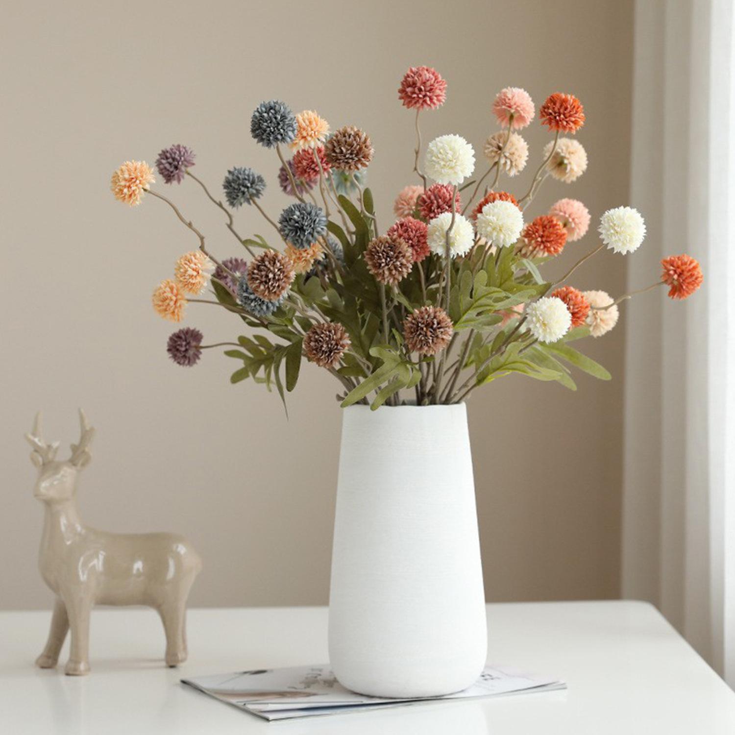 8 Stems Faux Dandelion Flowers African Pom Pom Chrysanthemum Artificial Flowers Wedding Holiday Birthday Party Decoration Living Room Bedroom Study Garden Decor