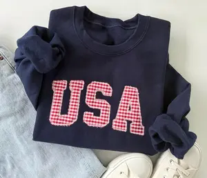 Embroidered USA Gingham Applique Shirt, Patriotic Girly Shirt, 4th of July Red Checkered Tee, USA Gift, USA Summer Tee, Women's 4th Of July Shirt, Memorial Day Gift