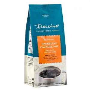 Teeccino Dandelion Caramel Nut Chicory Herbal Coffee - 88% Organic, Medium Roast, Caffeine-Free, Gluten-Free, Low Acidity, 10 oz Bag