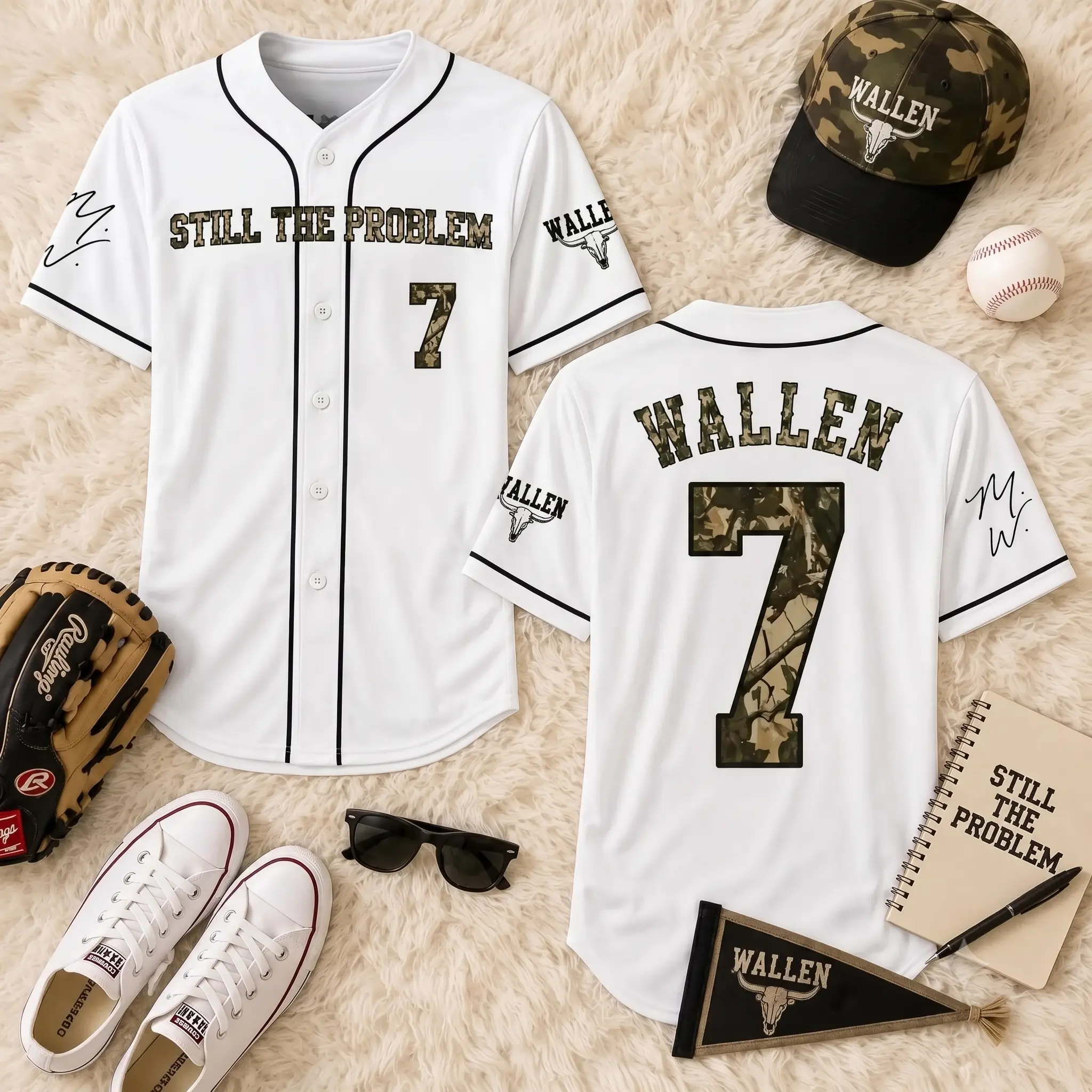 Wallen Still The Problem Tour 2026 Camo Pattern Baseball Jersey - Country Music Fan Merch, Unisex Country Concert Outfit
