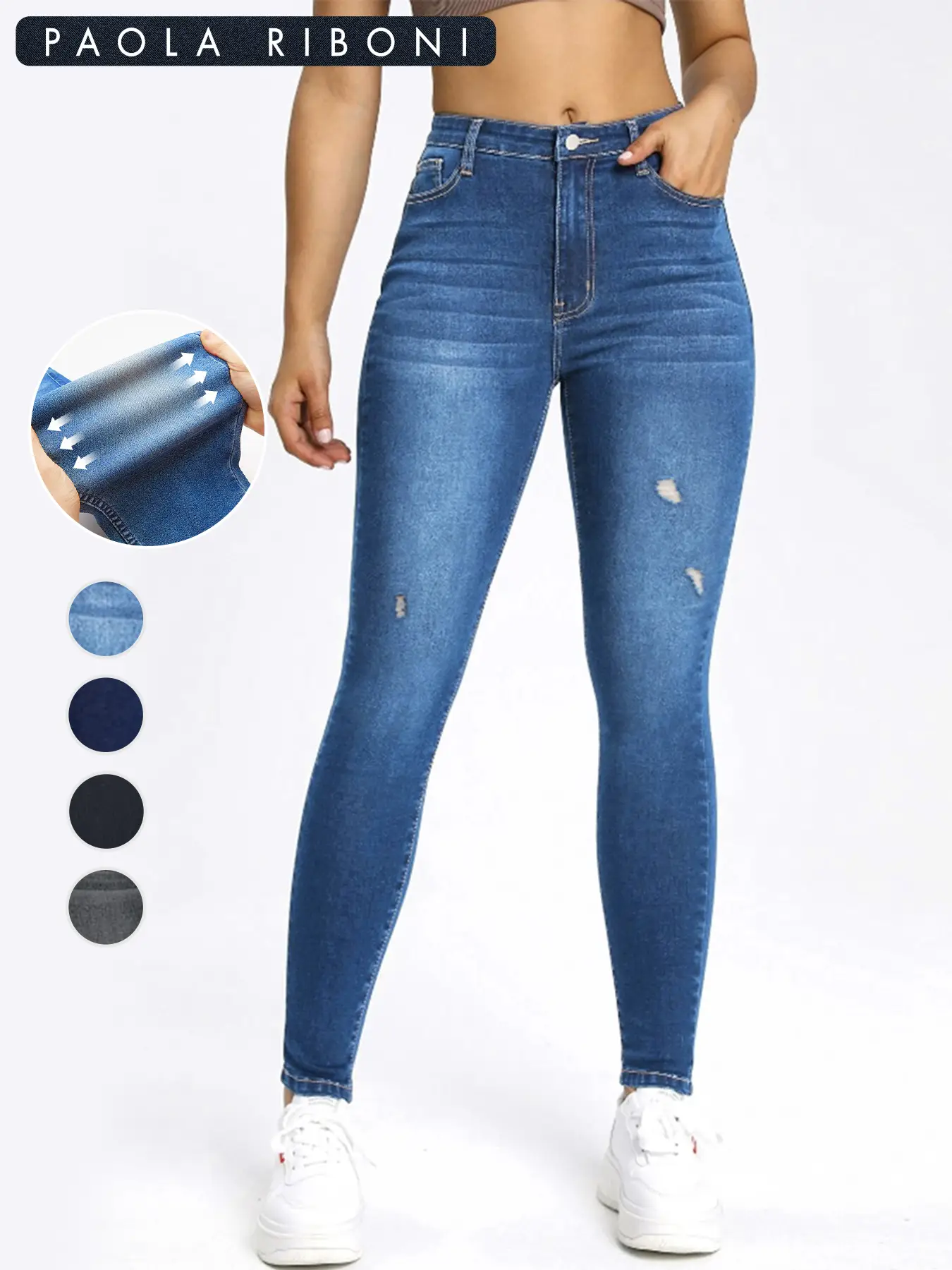 Women's Plain Ripped Button Pocket Washed Stretchy Jeans, Casual Fashion Skinny Denim Pants, Going Out Outfits, Streetwear, Ladies Bottoms for Spring