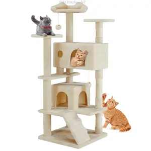 Tower for Indoor Cats, 54in Tall Pet Furniture, Stable Kitty Play House with Sisal Scratching Post, Large Condo, Climbing Ladder, Plush Toy for Kitten cat treehouseXXAllDayGoods7