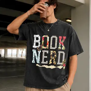 Vintage Book Nerd Graphic T-shirt, Unisex Oversized Baggy Cotton Top for Menswear, Casual Streetwear Pullover