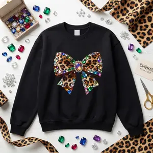 Leopard Rainbow Gem Bow Sweatshirt