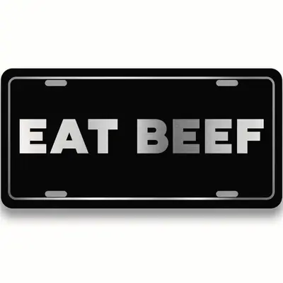 "Eat BEEF" Aluminum License Plate - Black Novelty Metal Tag For Truck, Car, Or Garage (Farm, Cattle Theme)