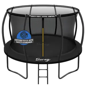 Seray 10-14FT Recreational Trampoline with Safety Enclosure Net and Ladder, Anti-Rust Coating & ASTM Approved, Reversible Outdoor Trampoline for Kids and Adults, Backyard Family Fun, Birthday Gift Ideas