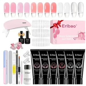 Erlbao Complete Poly Gel Nail Extension Kit ，On Nails，– UV Builder Gel Set with Mini Lamp, Base Top Coat, Forms, Tools; Quick-Curing, Long-Lasting DIY Manicure System for Beginners to Create Salon-Quality Nails at Home