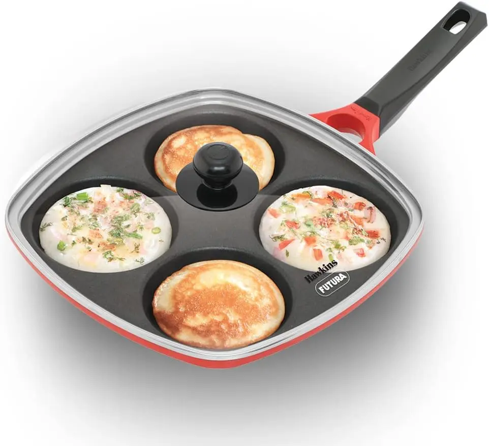 Hawkins DCMS30G Nonstick Ceramic Metal Cookware 11.8 in. Multi Snack Pan with Glass Lid - Red