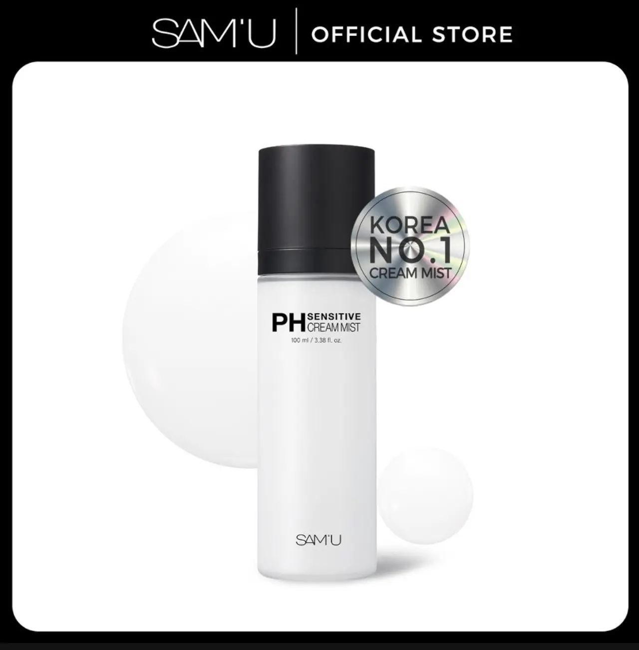 SAM'U PH Sensitive Cream Mist 100ml - Makeup-Prep Hydration for All Skin Types - Light-as-Air Hydration with Ceramides Panthenol & Botanicals