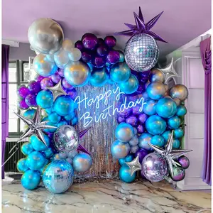 Chrome Purple And Blue Disco Balloon Garland Arch Kit 160Pcs Metallic Disco Party Decorations With Starburst Disco Ball Balloons For Galaxy Birthday 2025 New Year Graduation Prom Decorations