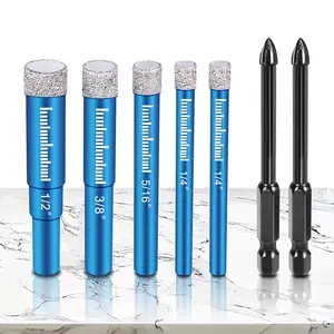 7 PCs Diamond Drill Bits Set, Versatile Tile Drill Bits for Ceramic Glass Porcelain Marble Granite, Blue Dry Diamond Drill Bit Set, Premium Fast Dry Drilling with Cooling Wax, Round Shank - Samest