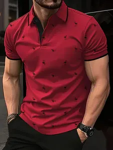 Halloween - Christmas Carnival - Black Friday - New Fashion - Summer men's casual sports street style, flamingo 3D printed Polo shirt, 100% polyester knitted fabric, lapel with buckle details, golf, tennis, daily casual top