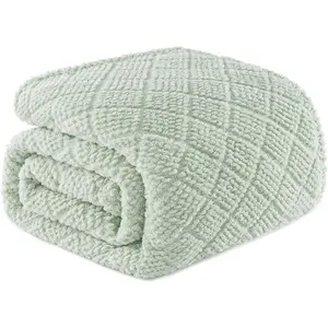 Fuzzy King Size for, Fluffy Jacquard Waffle Blankets for, Lightweight and Warm, 90x104 Inch, Sage Green