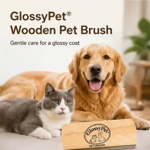 Pet wooden comb, used for grooming and hair removal, with wooden handle and stainless steel blades, specifically designed for pets, used to remove hair