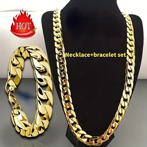 2pcs/set Necklace + Bracelet Fashion Luxury Men & Women Fashion Necklace 18-30 Inch Necklace, Bangle Size:21CM JewelryMother