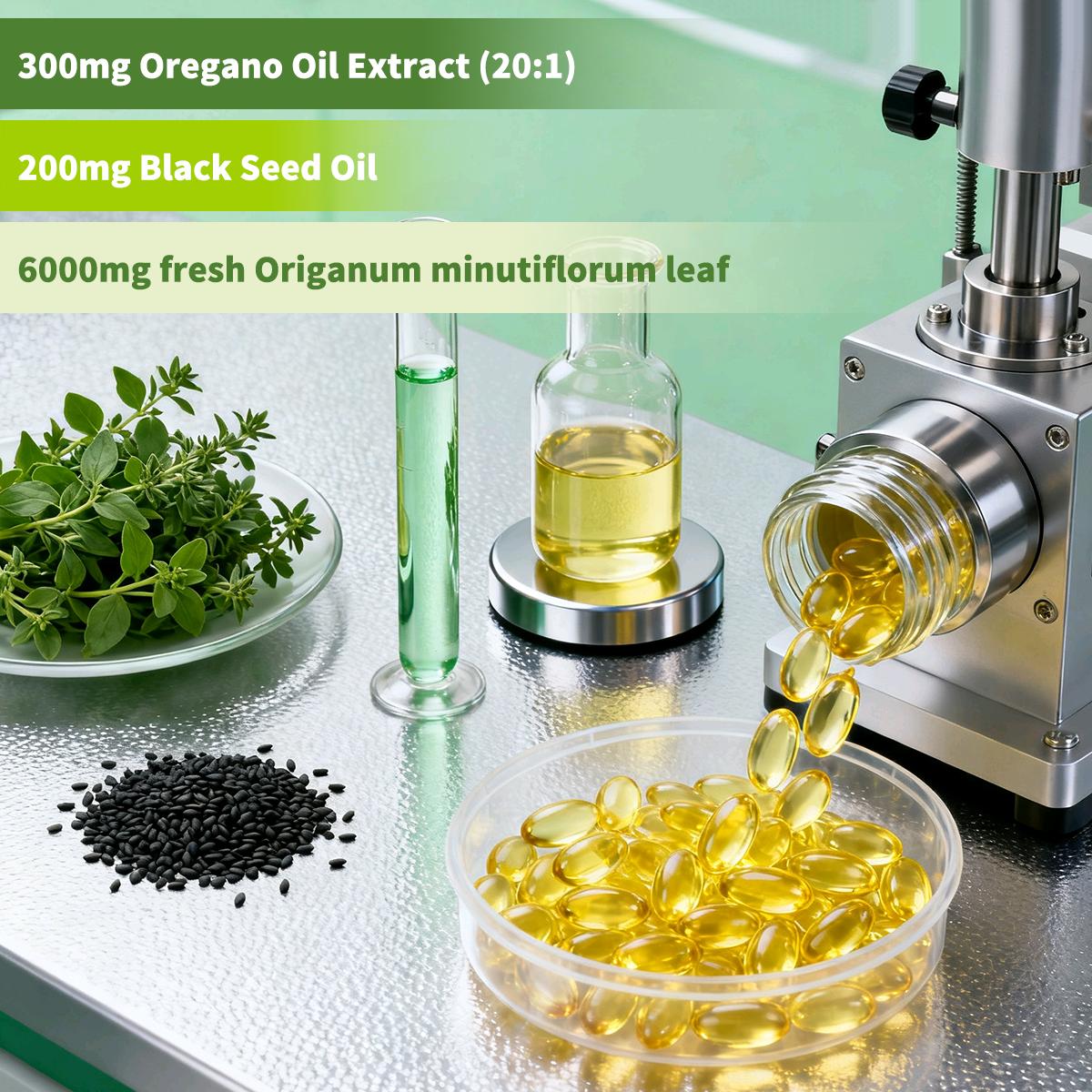 Oil of Oregano with Black Seed Oil 300 Capsules, Natural Antioxidants oil of aceite de oregano Nutritional Support Highly Effective Botanicals Dietary Healthcare Supplement