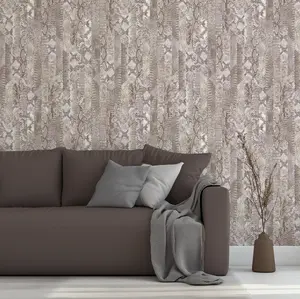 Embossed Taupe Snake Skin Textured Wallpaper, Double Roll 33ft x 21in, Luxury Exotic Wall Paper for Home Decor, Made in Ukraine, Traditional Faux Leather Paper Wall Covering (Not Peel and Stick)