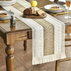 Boho Burlap Tassel Table Runner, Farmhouse Style Kitchen Table Decoration Holiday Wedding Party Dinning Birthday Decor 12x72 Inch Rustic Home Decor Boho Decorations for Dining Room Kitchen Baby Bridal Shower