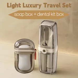 2 Pack Travel Soap Case and Toothbrush Travel Case Kit Portable Soap Holder Toothbrush Holder with Cover Leakproof Soap Container for Trip Bathroom Camping Gym Outdoor Essential Home Furnishings for Business Travel and School (clear grey)