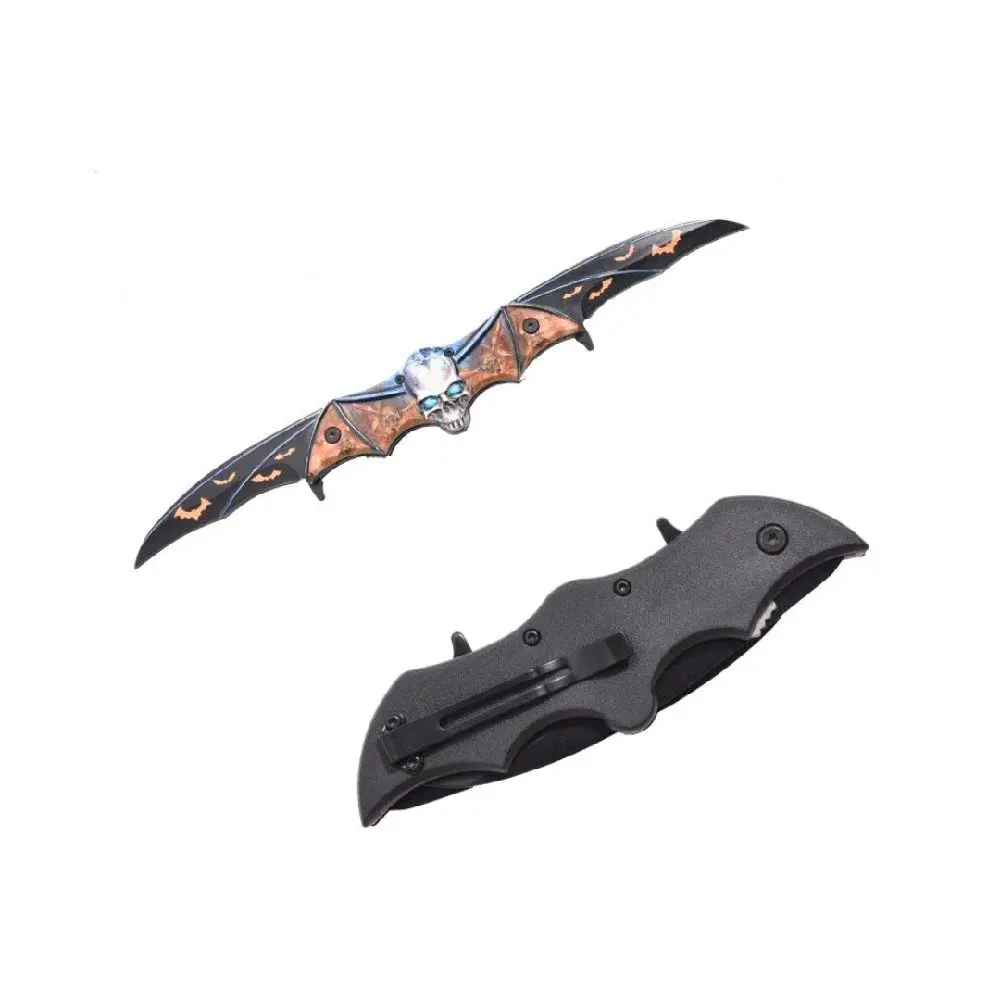 13" Orange Bat Skull 2 Blade Folding Knife Unique Collectable Gift for Any Occasion