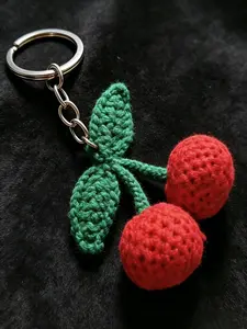 Bag Charm Hand-Crocheted Cherry Keychain 3d Knitted Fruit Charms Retro, Handcrafted, And Artistic Style Forest-Inspired Pastoral & Soothing Style Niche And Unique For Bags, Keys, And Earphone Cases