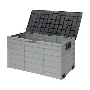 75 Gallon Deck Box with Wheels, 260L Resin Indoor Outdoor Storage Box Waterproof, UV Resistant Storage Bin for Pool Supplies, Patio Cushions, Gardening Tools, Lockable Grey