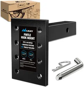 Nilight 3-Position Pintle Hook Mount for 2" Hitch Receiver Solid Steel MGTW 14,000 lbs 9-Inch Length Black Pintle Hook Hitch Mounting Plate